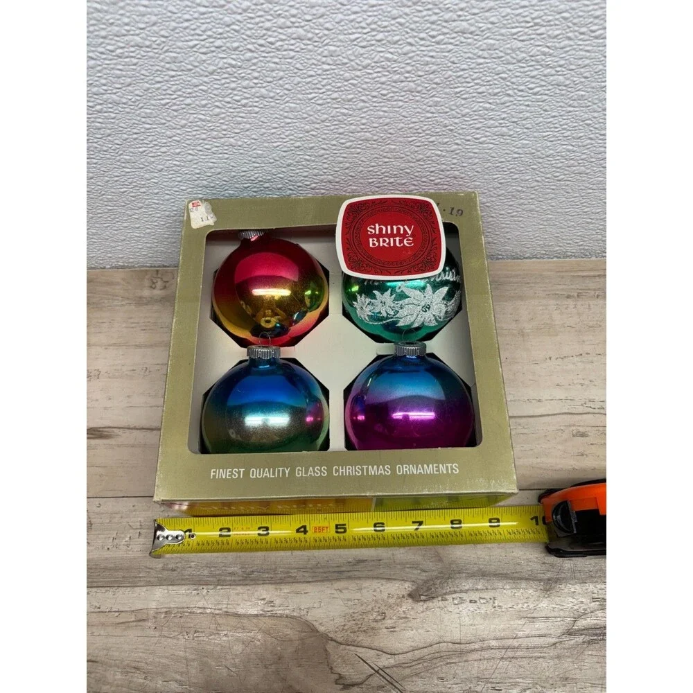 Vtg 1965 Set Of 4 Shiny Brite Finest Quality Blown Glass Christmas Tree Ornament